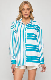 SOGNA COL Contrast Striped Oversized Shirt  STO608B